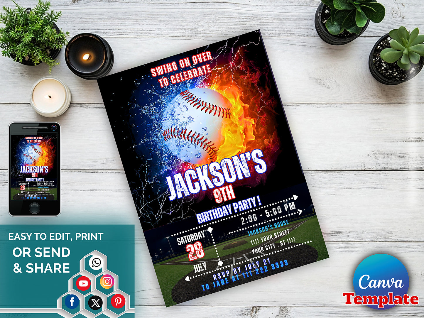 Baseball Birthday Party Invitation(Printable)