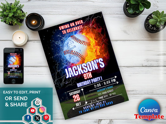 Baseball Birthday Party Invitation(Printable)