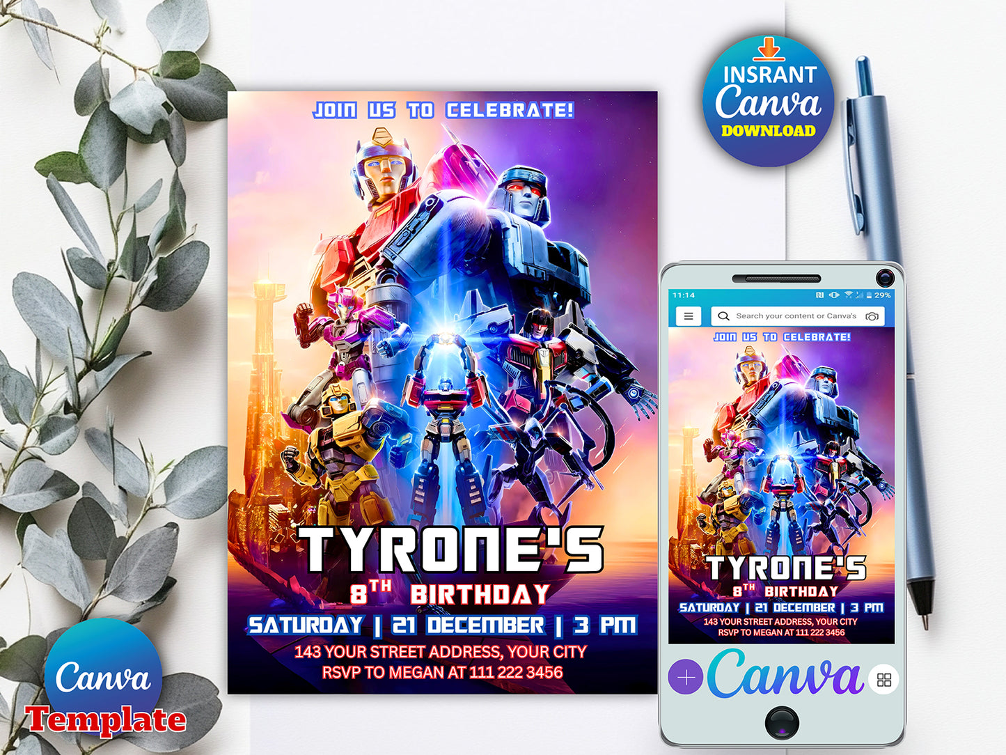 Editable Rescue Bots Birthday Invitation(Printable)