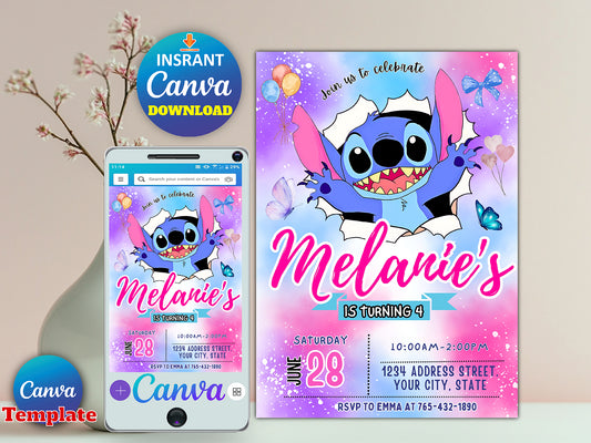 Stitch Birthday Party Invitation Template (Printable)