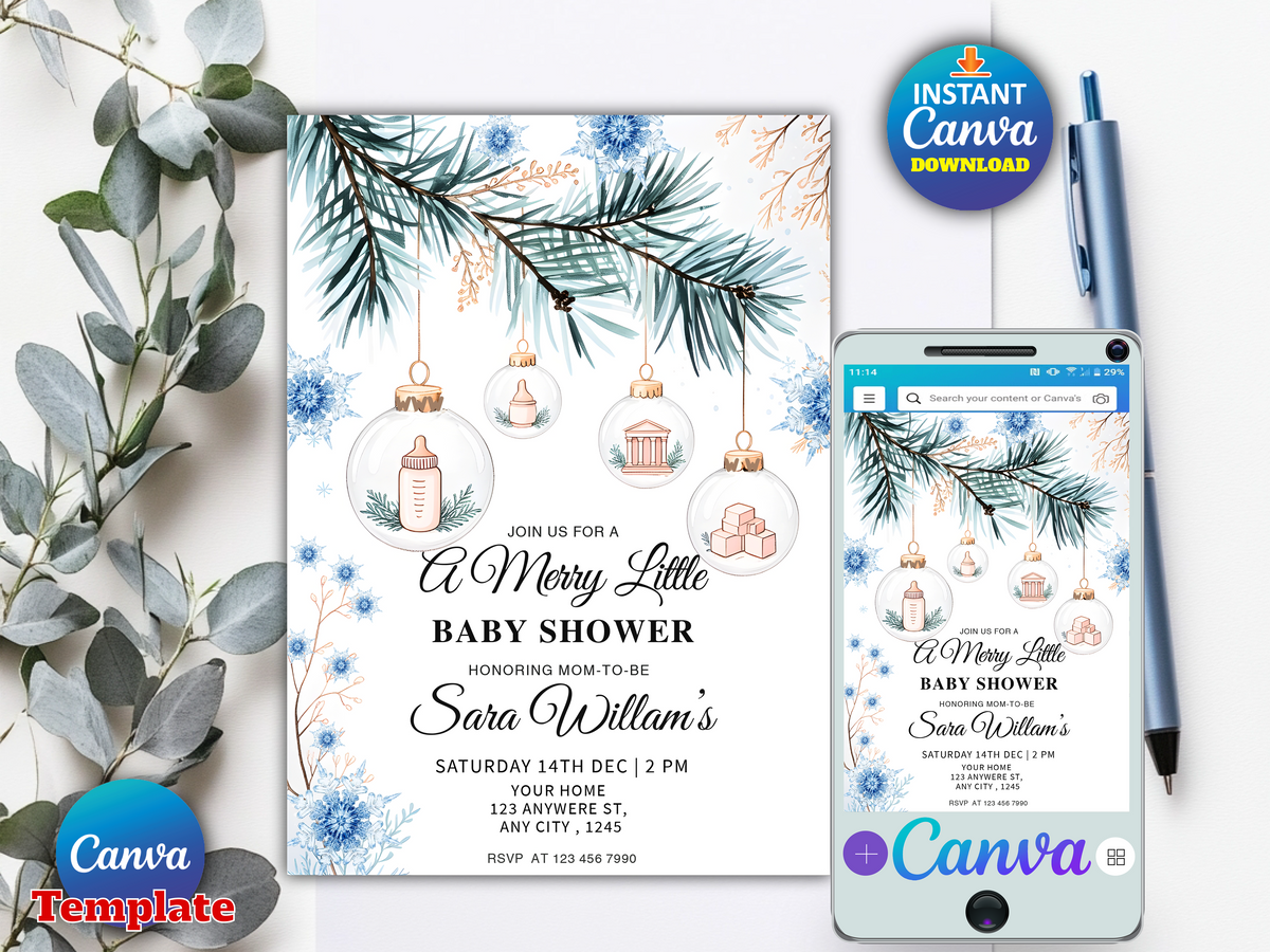 Christmas Baby Shower Invitation, Merry Little Baby Shower Invitation, Winter Baby Shower Invite, Winter Wonderland Baby Shower, Holiday