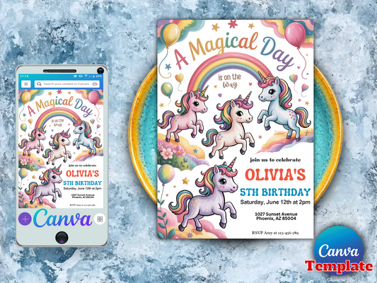 Editable Unicorn Birthday Invitation Magical Pastel Rainbow Unicorn Birthday Party Whimsical Fairytale Unicorn Party Instant Download UY6