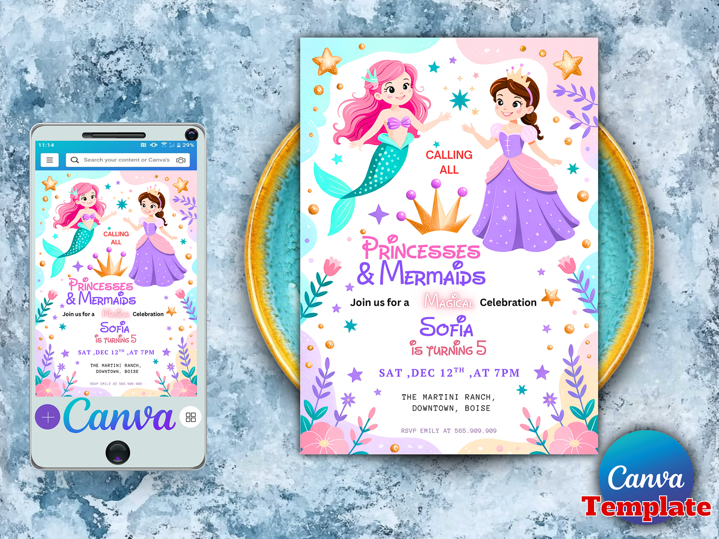 Editable Mermaid And Princess Birthday Invitation Princess And Mermaid Magical Birthday Party Fairytale Birthday Instant Download