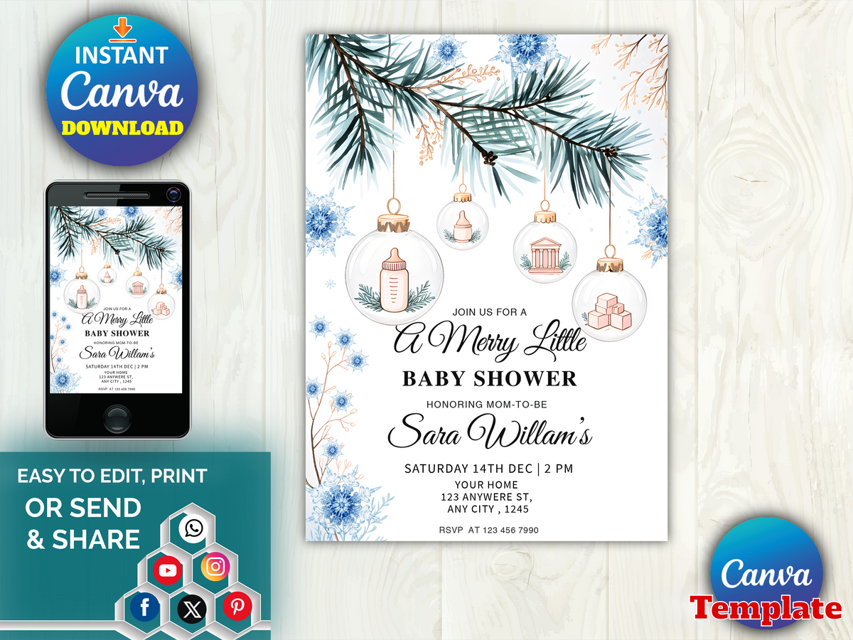 Christmas Baby Shower Invitation, Merry Little Baby Shower Invitation, Winter Baby Shower Invite, Winter Wonderland Baby Shower, Holiday