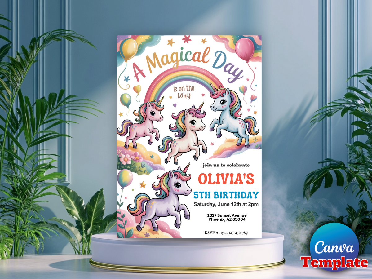 Editable Unicorn Birthday Invitation Magical Pastel Rainbow Unicorn Birthday Party Whimsical Fairytale Unicorn Party Instant Download UY6