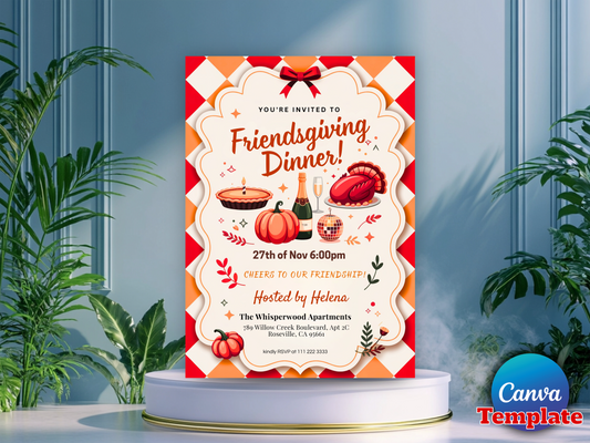 Friendsgiving dinner invitation Canva template printable digital download