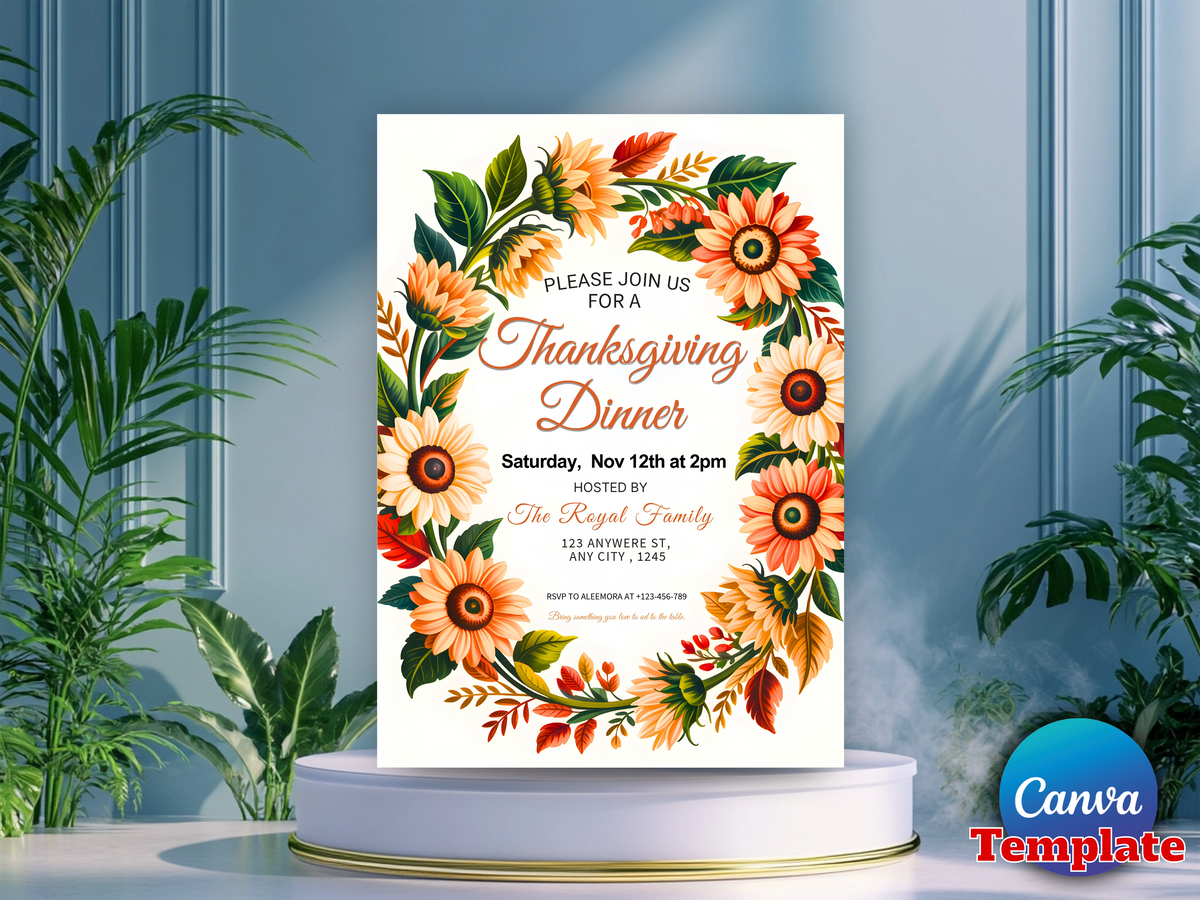 Thanksgiving Dinner Invitation Template, Editable Let's Give Thanks Invitation, Friendsgiving Invite Printable, Editable Canva Template