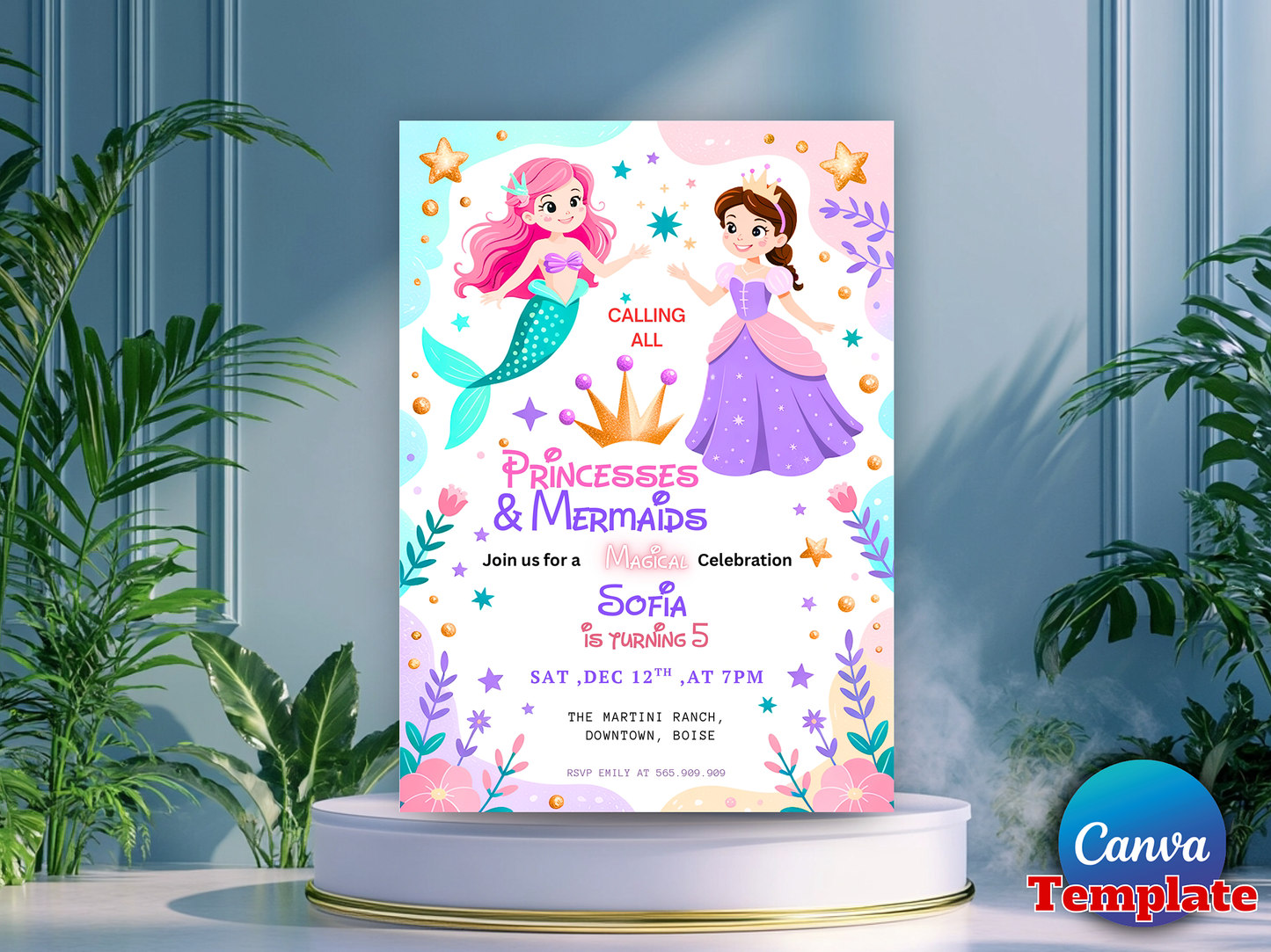 Editable Mermaid And Princess Birthday Invitation Princess And Mermaid Magical Birthday Party Fairytale Birthday Instant Download