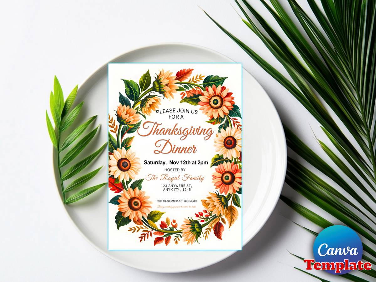 Thanksgiving Dinner Invitation Template, Editable Let's Give Thanks Invitation, Friendsgiving Invite Printable, Editable Canva Template