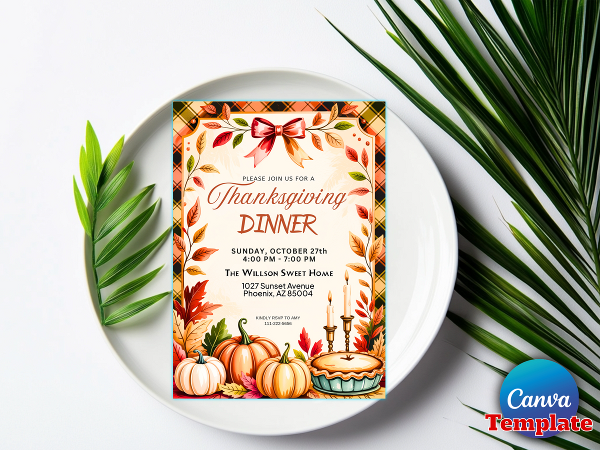 Thanksgiving dinner invitation Canva template printable digital download