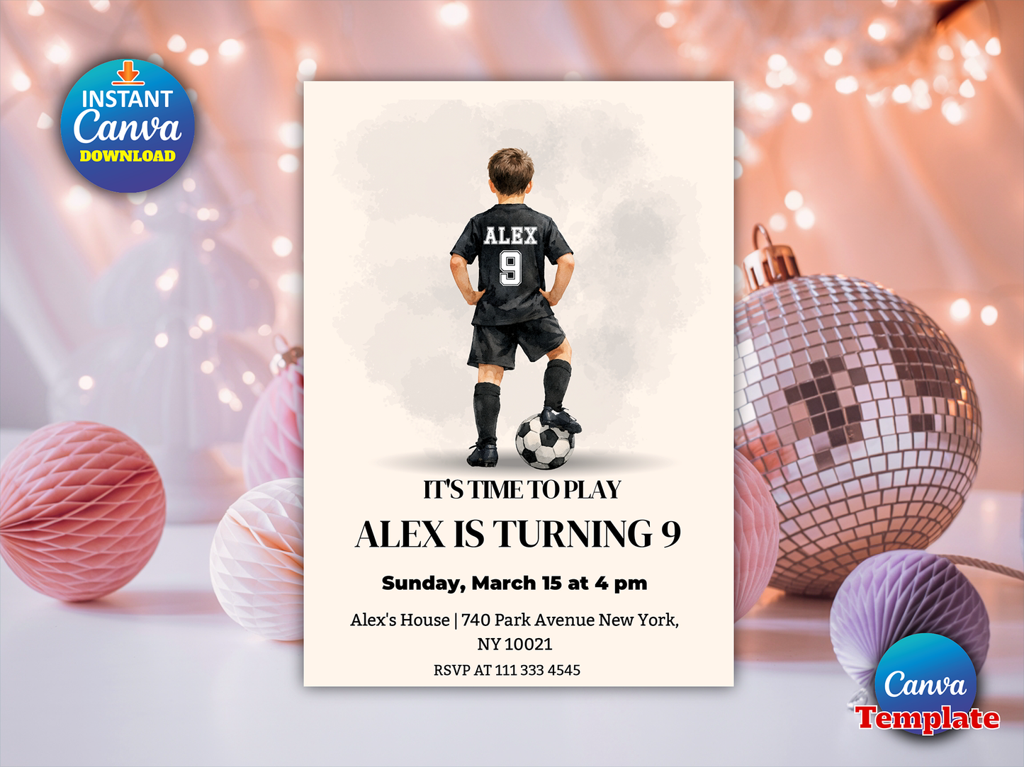 Editable Soccer Birthday Invitation party