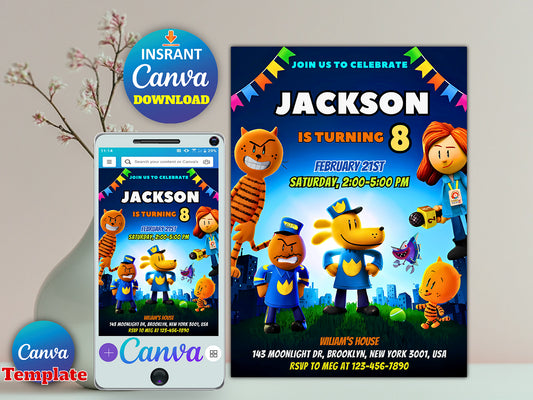 Editable Dog Man Birthday Invitation(Printable)