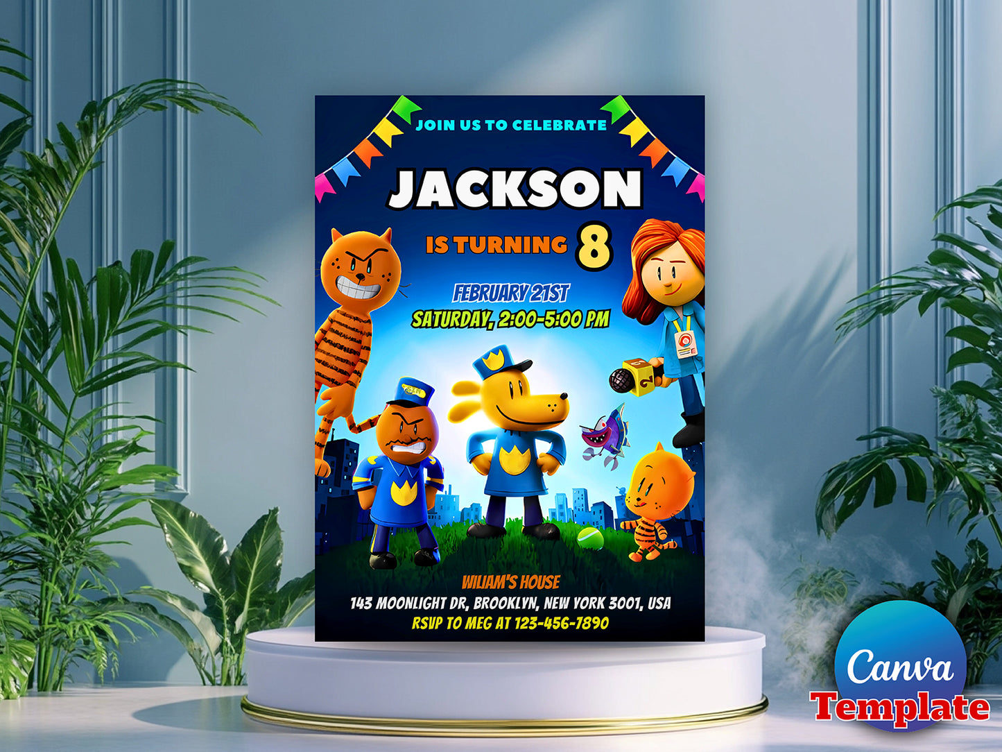 Editable Dog Man Birthday Invitation(Printable)