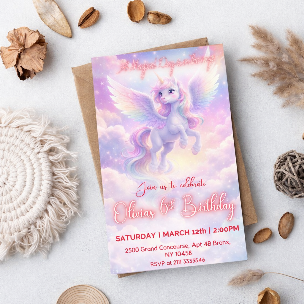 Rainbow Party Magical Unicorn Party Invitation