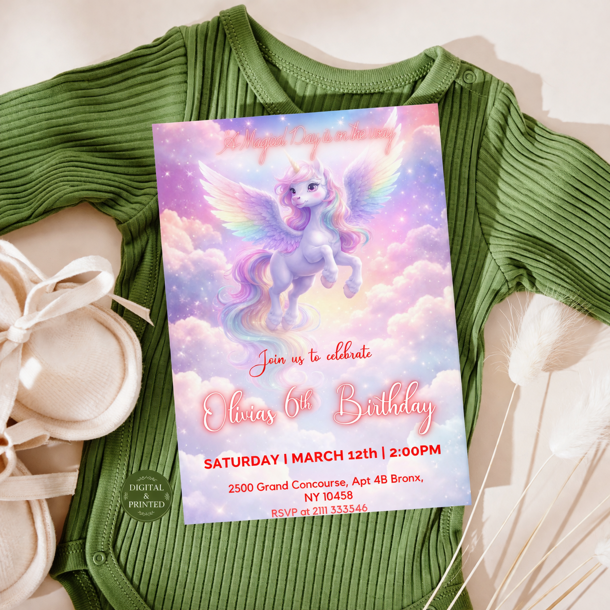 Rainbow Party Magical Unicorn Party Invitation