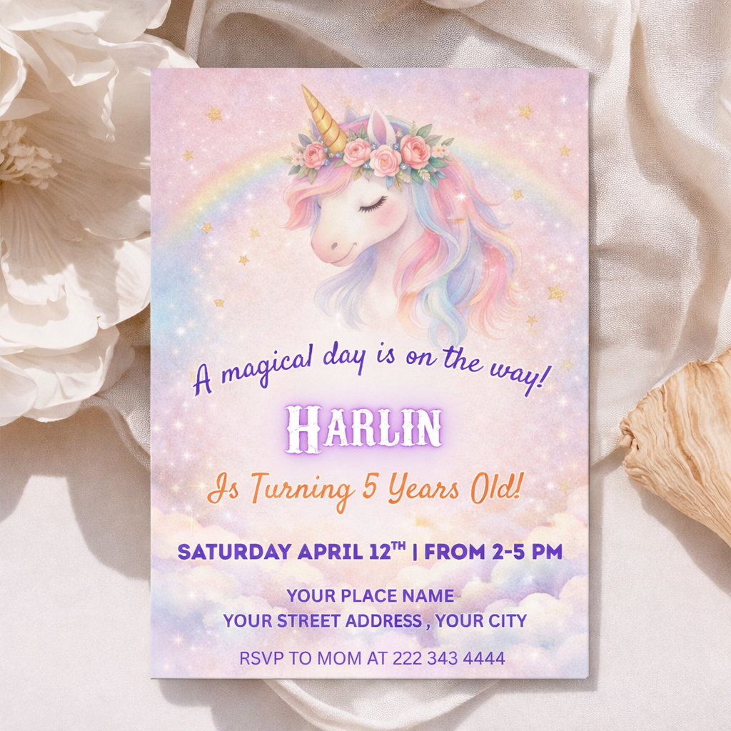 Unicorn Birthday Invitation Template