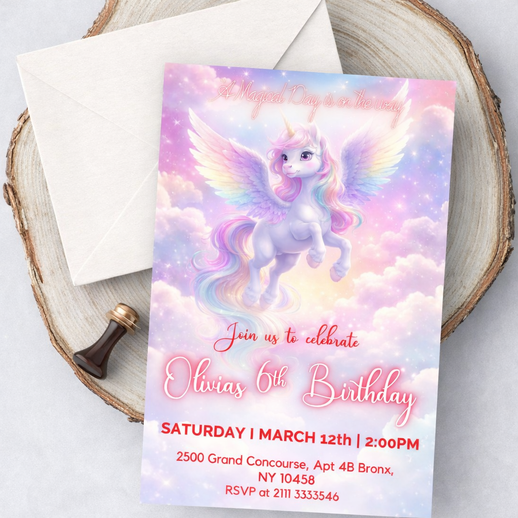 Rainbow Party Magical Unicorn Party Invitation