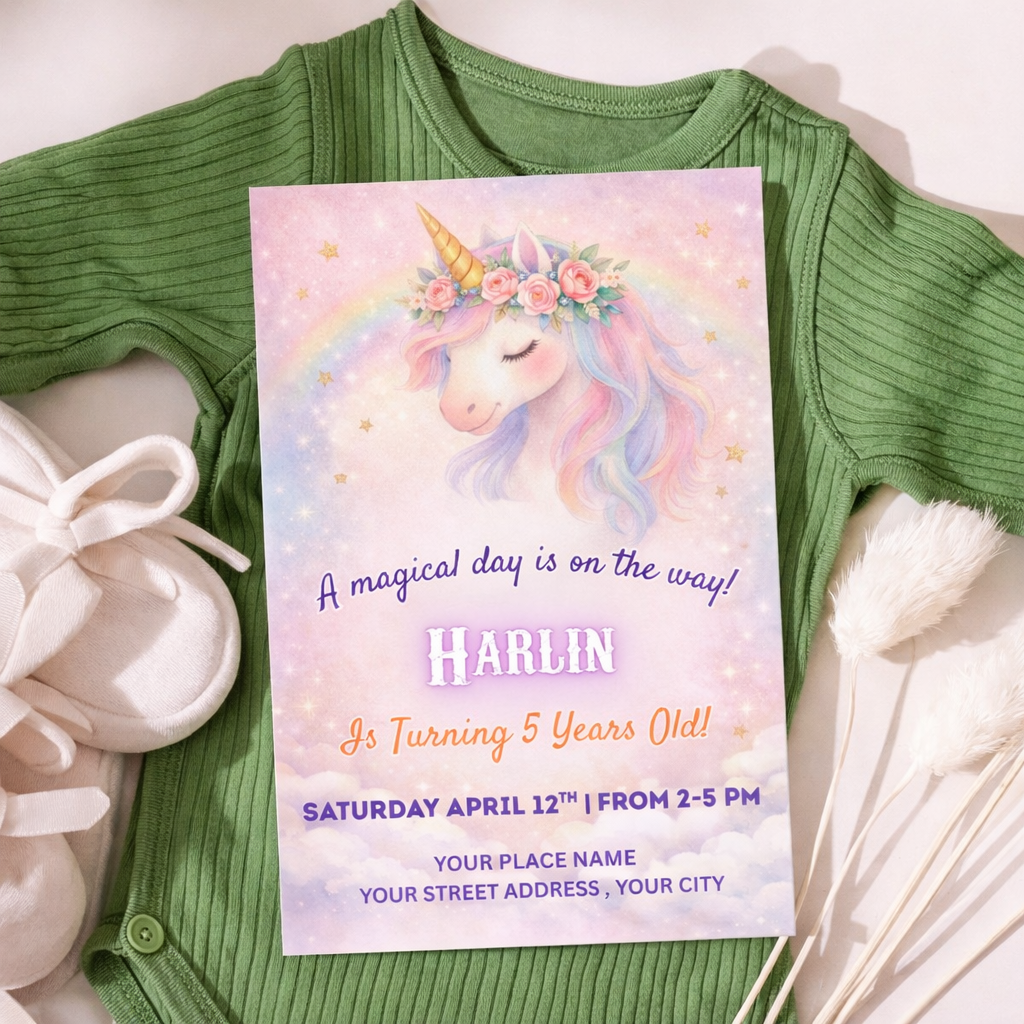 Unicorn Birthday Invitation Template