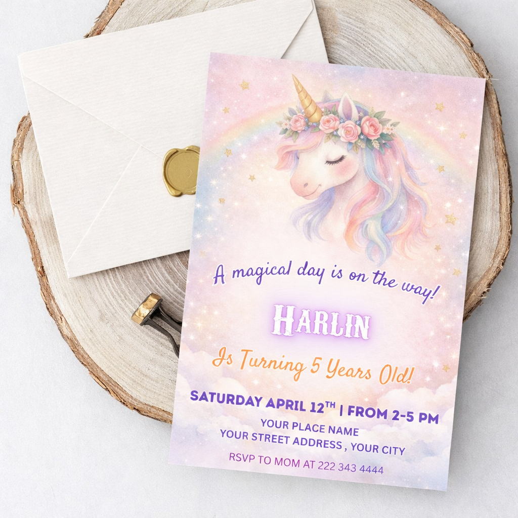 Unicorn Birthday Invitation Template
