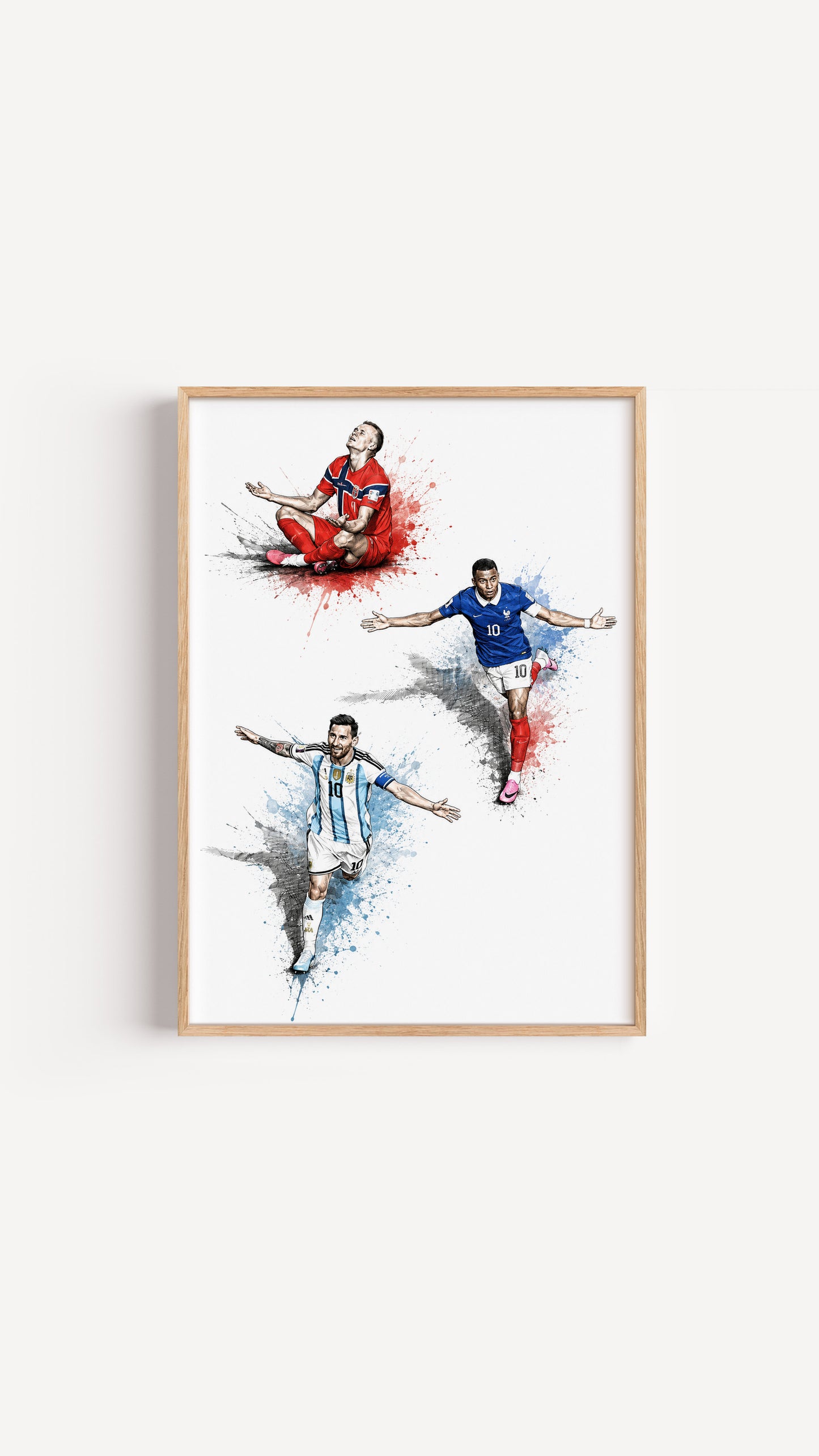Football Legends Trio Messi Mbappe Haaland Celebration Sketch Wall Art Poster (Printable+Physical)