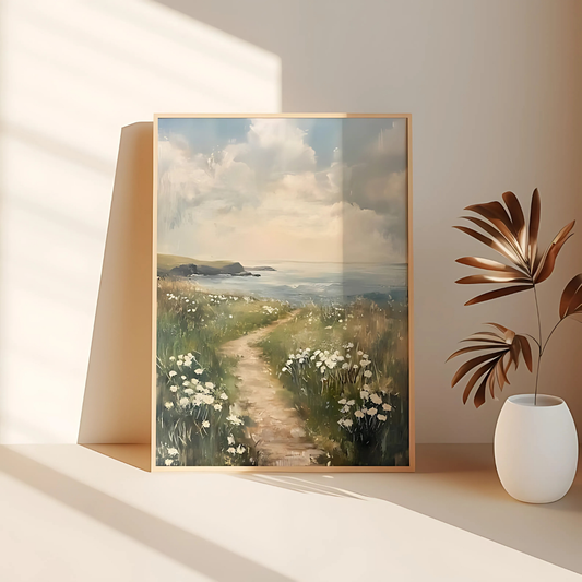 Coastal White Wildflower Painting(Printable+Physical)