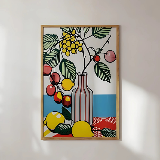 Colorful Fruit & Striped Vase Art Print(Printable+Physical)