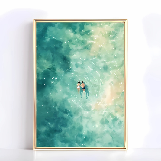 Aerial Ocean Illustration Sea Beach Print (Printable+Physical)