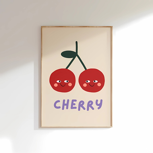 Cherry Cute Fruit Illustration Wall Art(Printable+Physical)