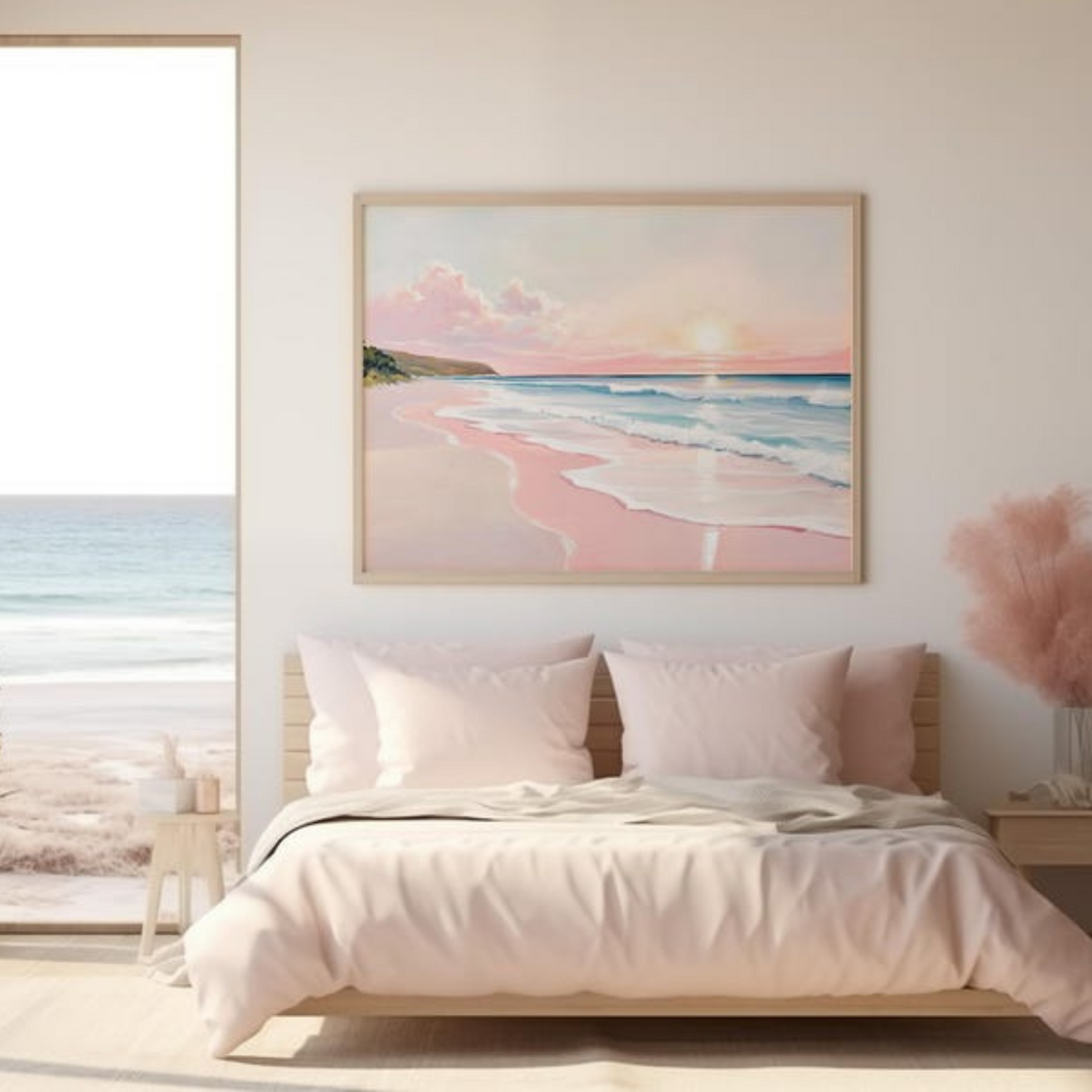 Pink Beach Coastal Landscape Art(Printable+Physical)