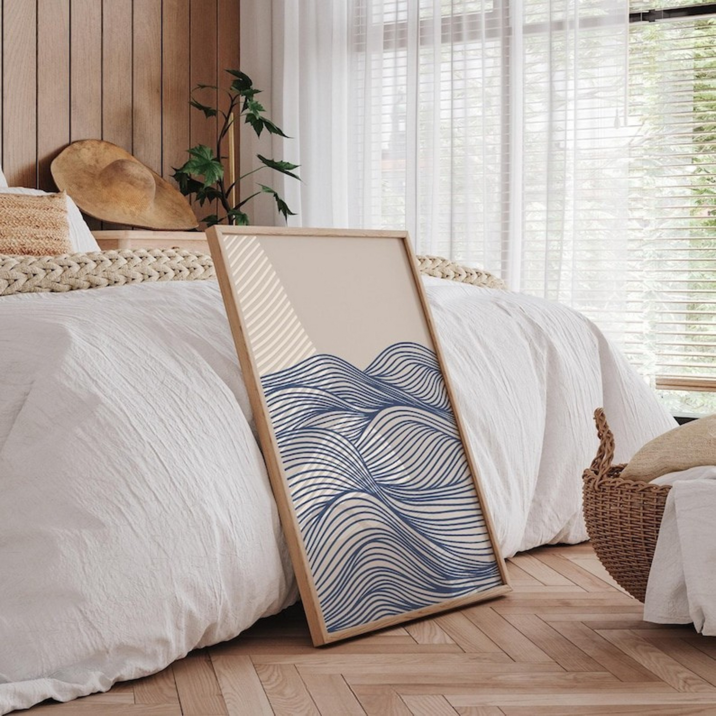 Blue Wave Line Art Printable Wall Art(Printable+Physical)