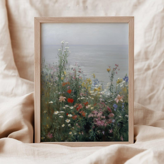 Vintage Coastal Wildflowers Oil Painting Print(Printable+Physical)