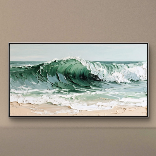 Green Ocean Wave Painting on Canvas 3D Textured Wall Art(Printable+Physical)