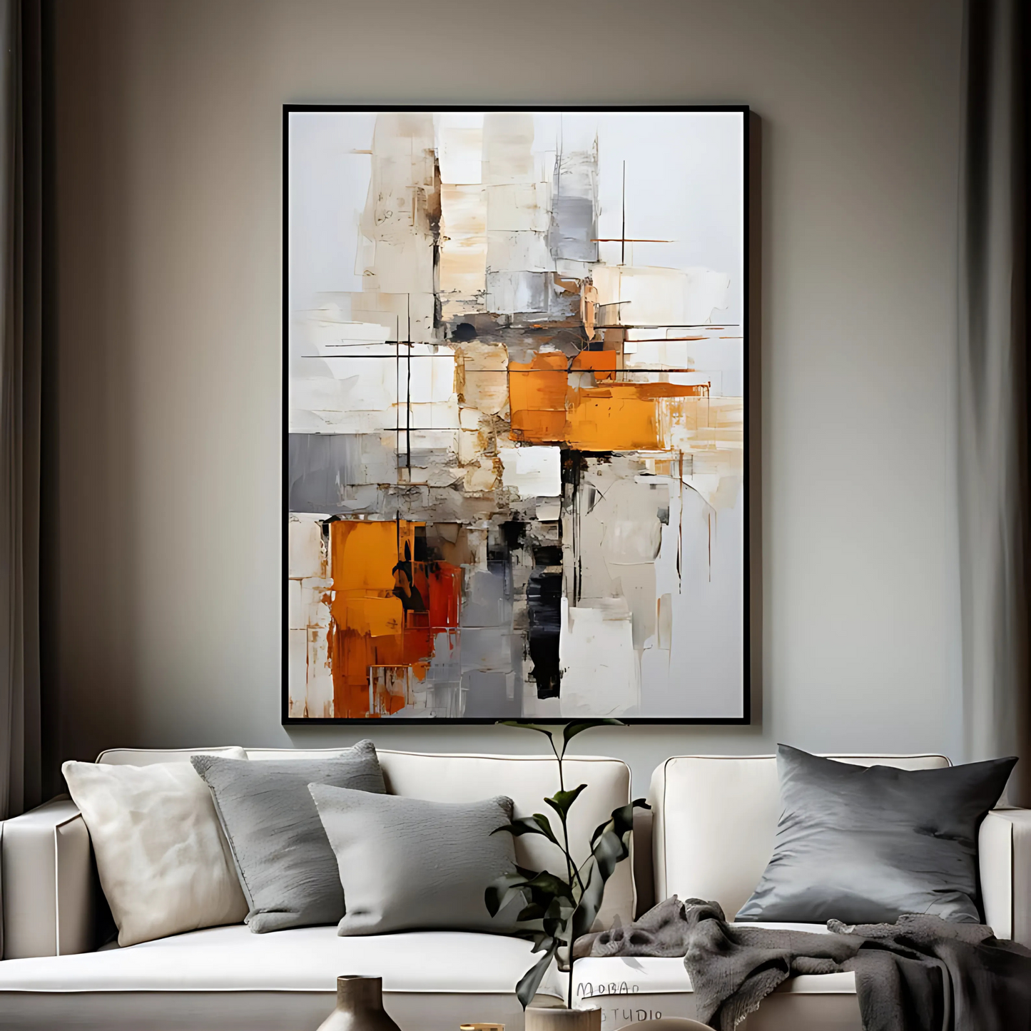 Orange Abstract Painting Beige Minimalist Art(Printable+Physical)