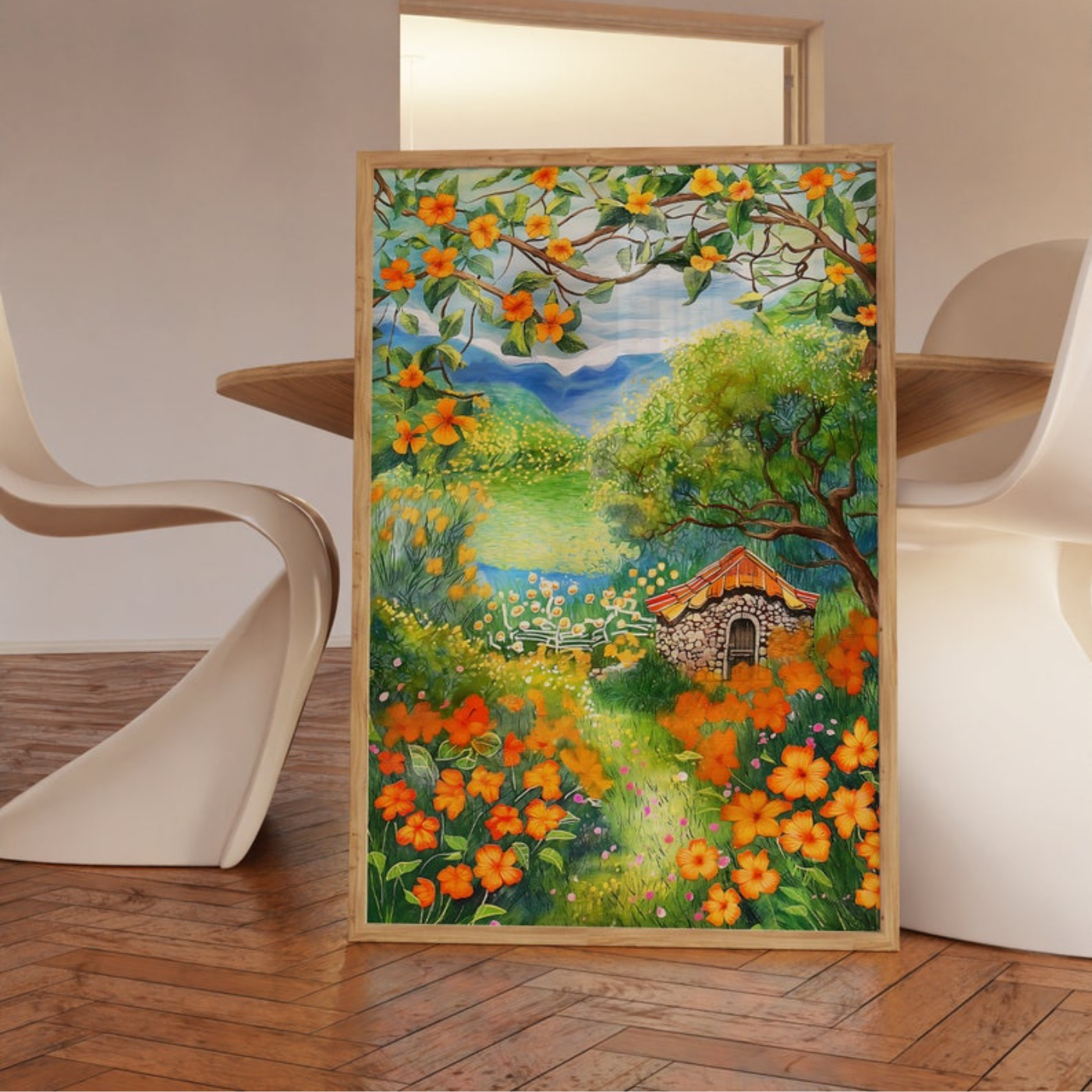 Orange Flower Garden Painting Print (Printable+Physical)