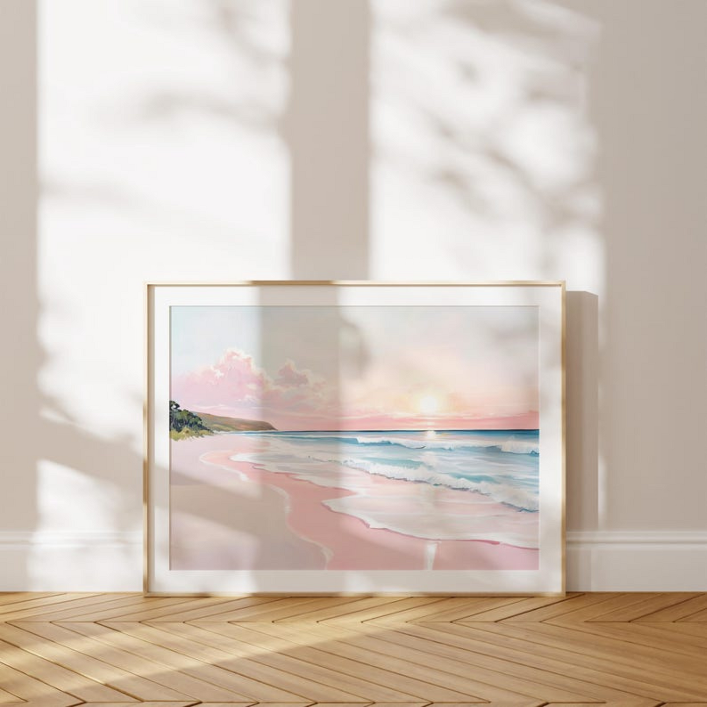 Pink Beach Coastal Landscape Art(Printable+Physical)