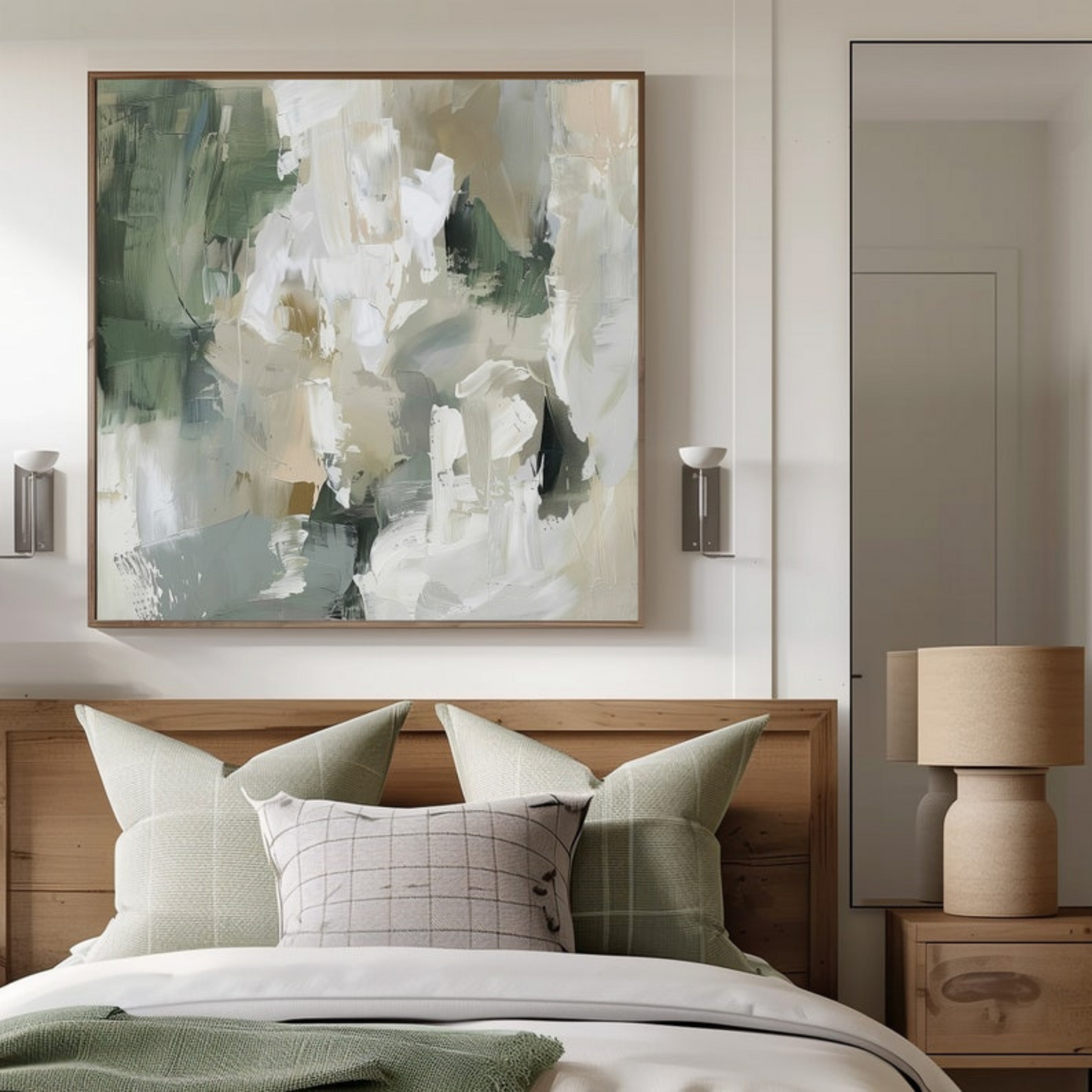 Neutral Beige Green Abstract Painting(Printable+Physical)
