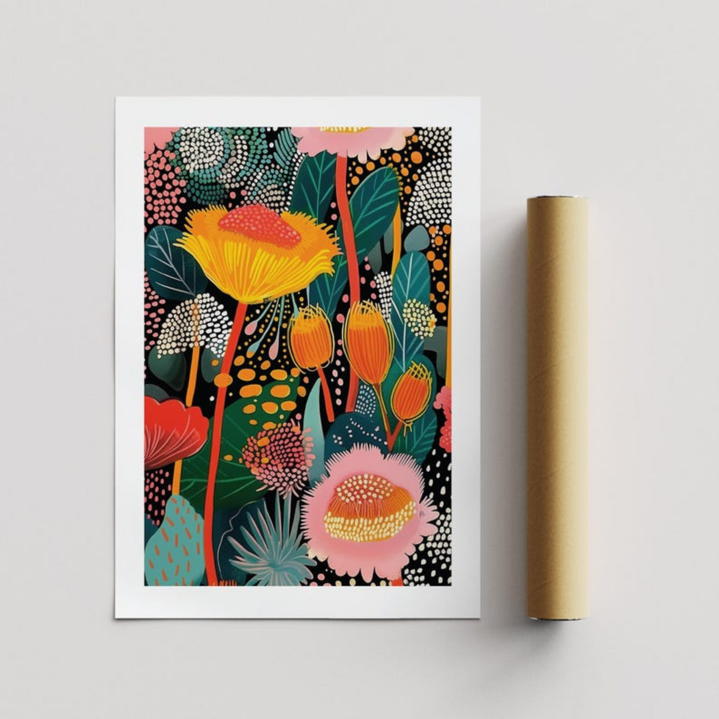 Tropical Wall Art With Bold Yellow and Pink Flowers(Printable+Physical)