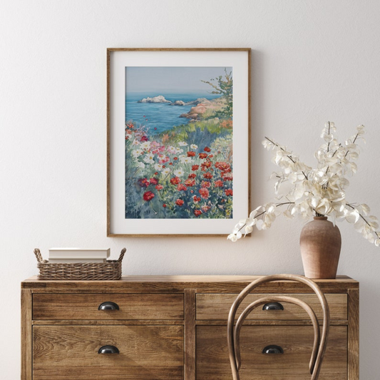 Coastal Printable Wildflower Field Landscape Painting(Printable+Physical)
