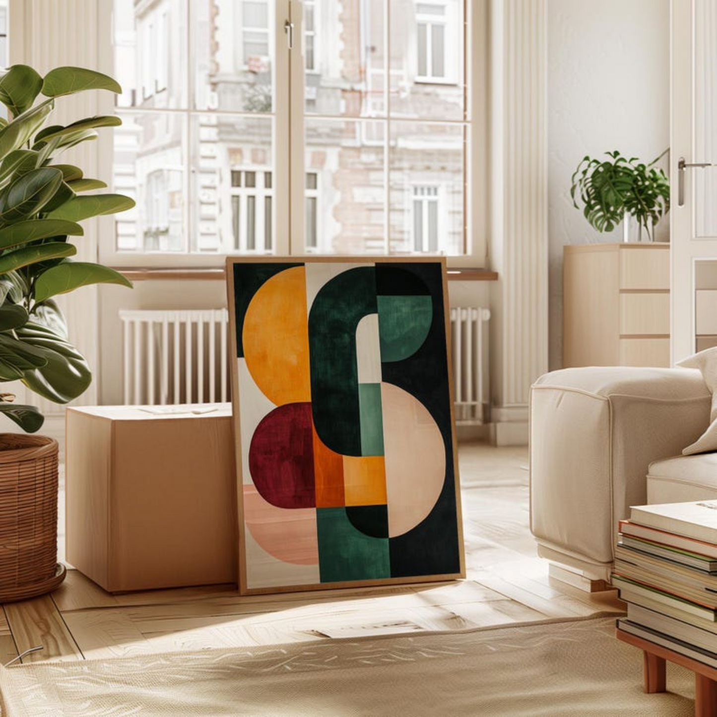Bold Mid Century Modern Geometric Canvas Wall Art(Printable+Physical)