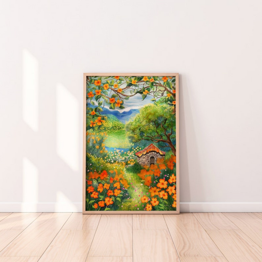 Orange Flower Garden Painting Print (Printable+Physical)