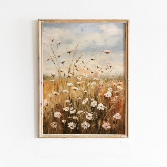 Neutral Vintage Wildflowers Summer Landscape Printable Wall Art(Printable+Physical)