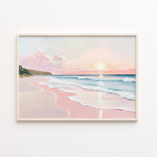 Pink Beach Coastal Landscape Art(Printable+Physical)