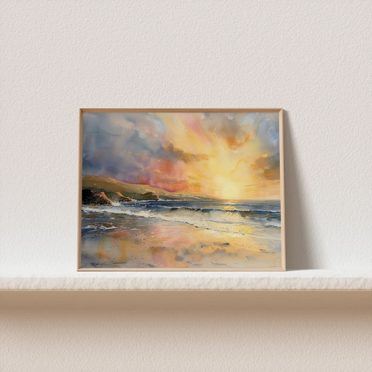 Beach Painting Sunset On Beach Watercolor Art Print(Printable+Physical)