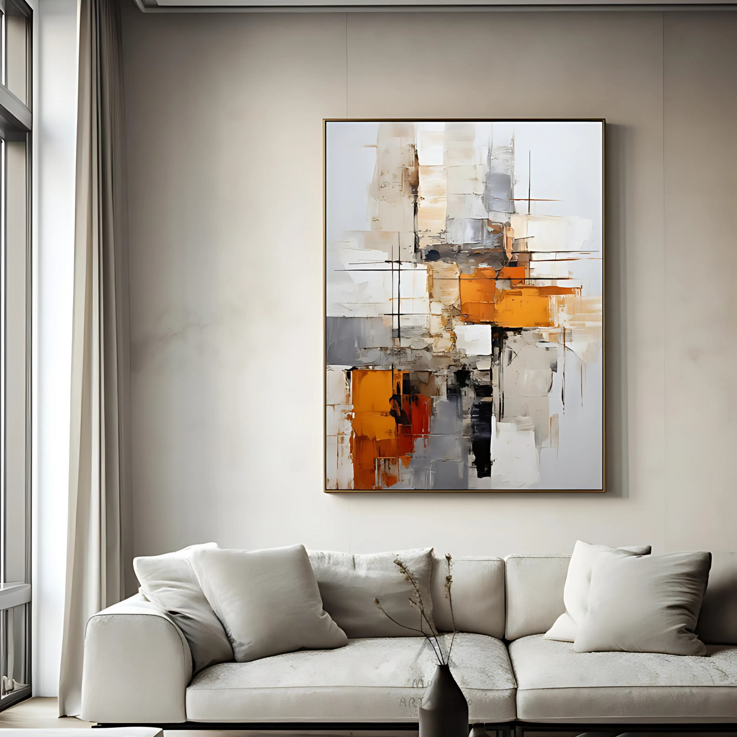 Orange Abstract Painting Beige Minimalist Art(Printable+Physical)
