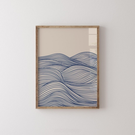 Blue Wave Line Art Printable Wall Art(Printable+Physical)