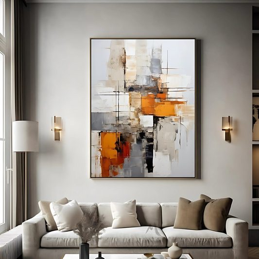 Orange Abstract Painting Beige Minimalist Art(Printable+Physical)