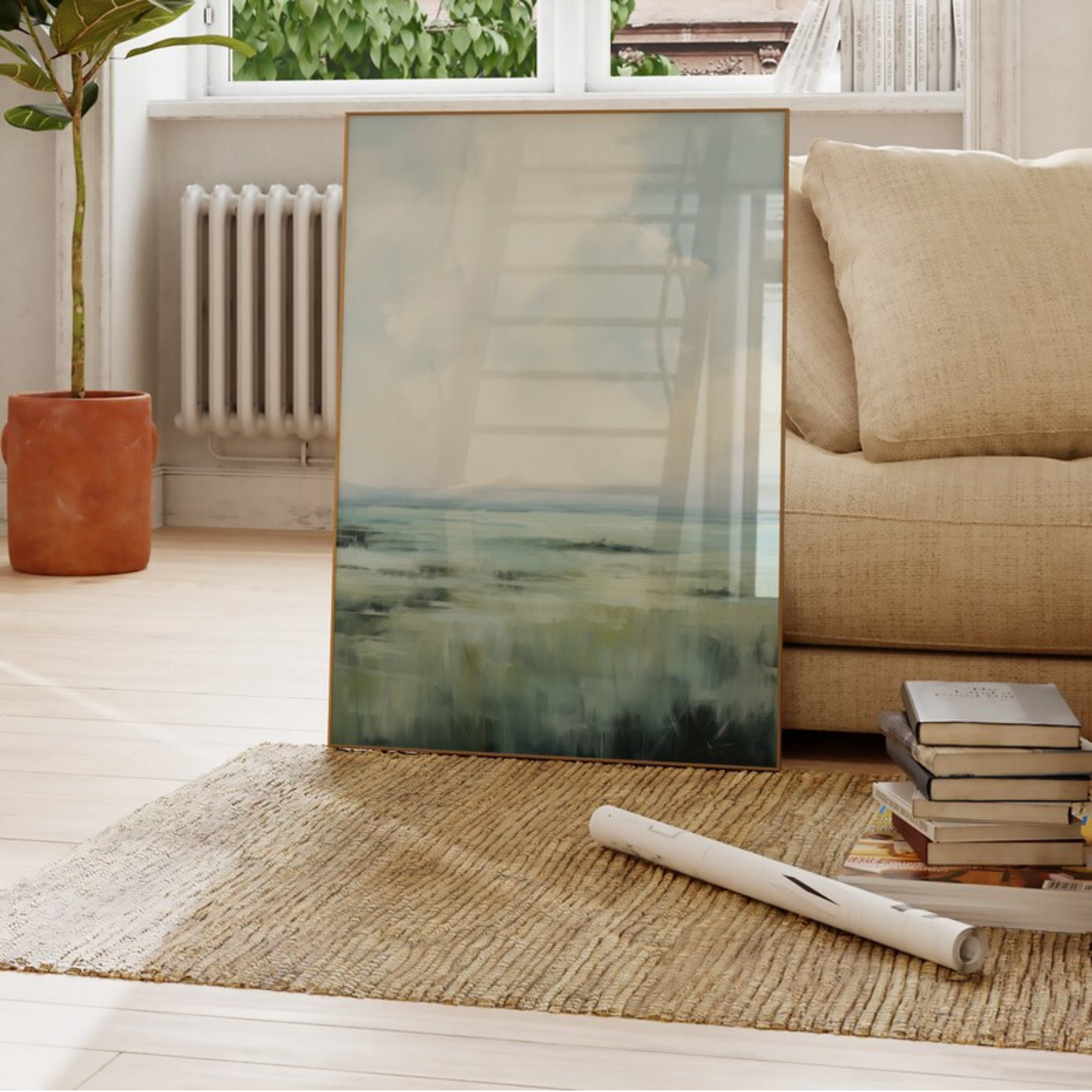 Muted Blue Green Landscape Abstract Wall Art(Printable+Physical)