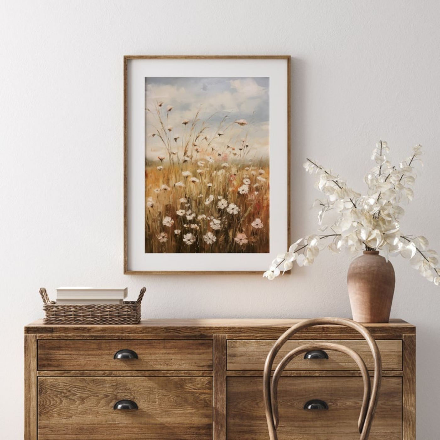 Neutral Vintage Wildflowers Summer Landscape Printable Wall Art(Printable+Physical)