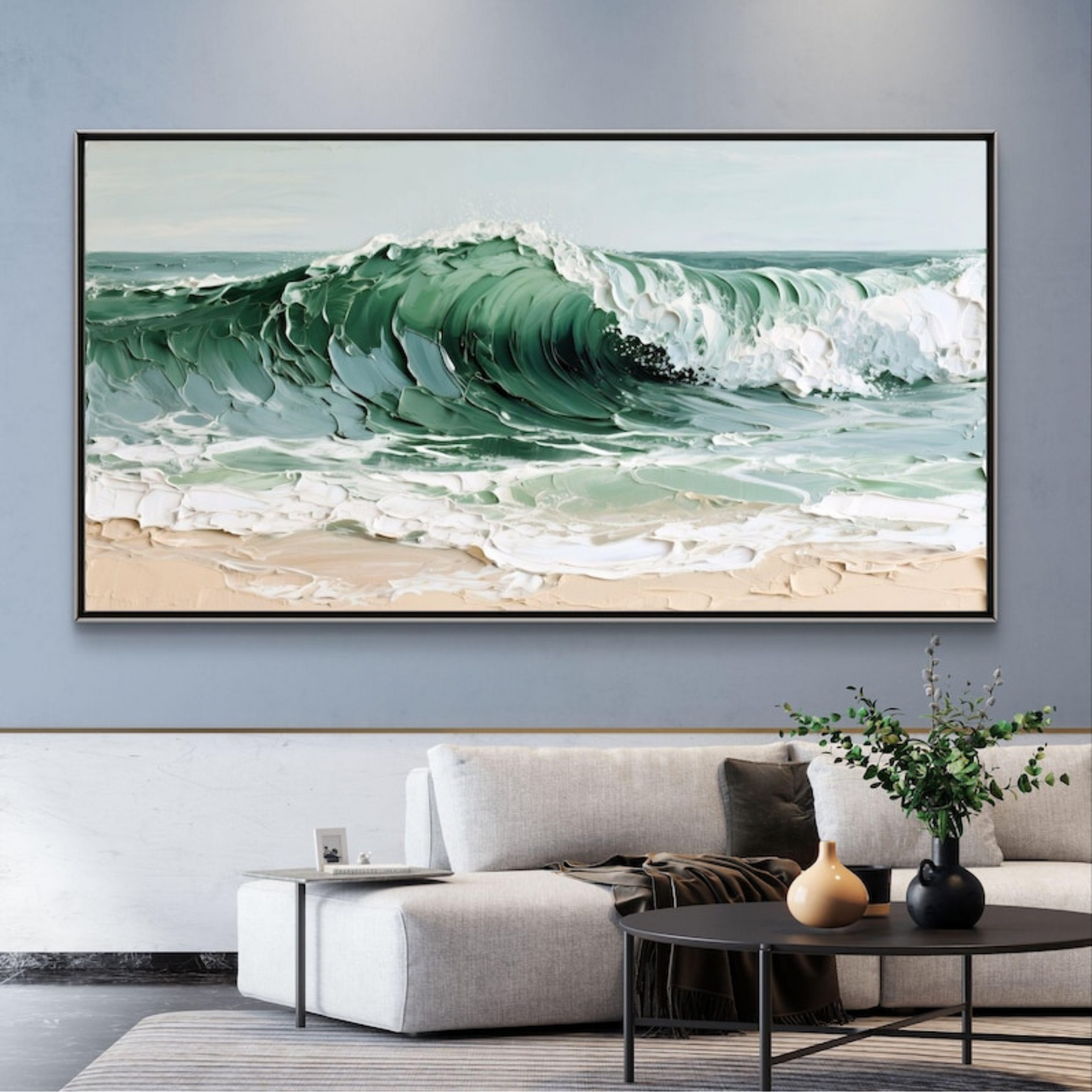 Green Ocean Wave Painting on Canvas 3D Textured Wall Art(Printable+Physical)
