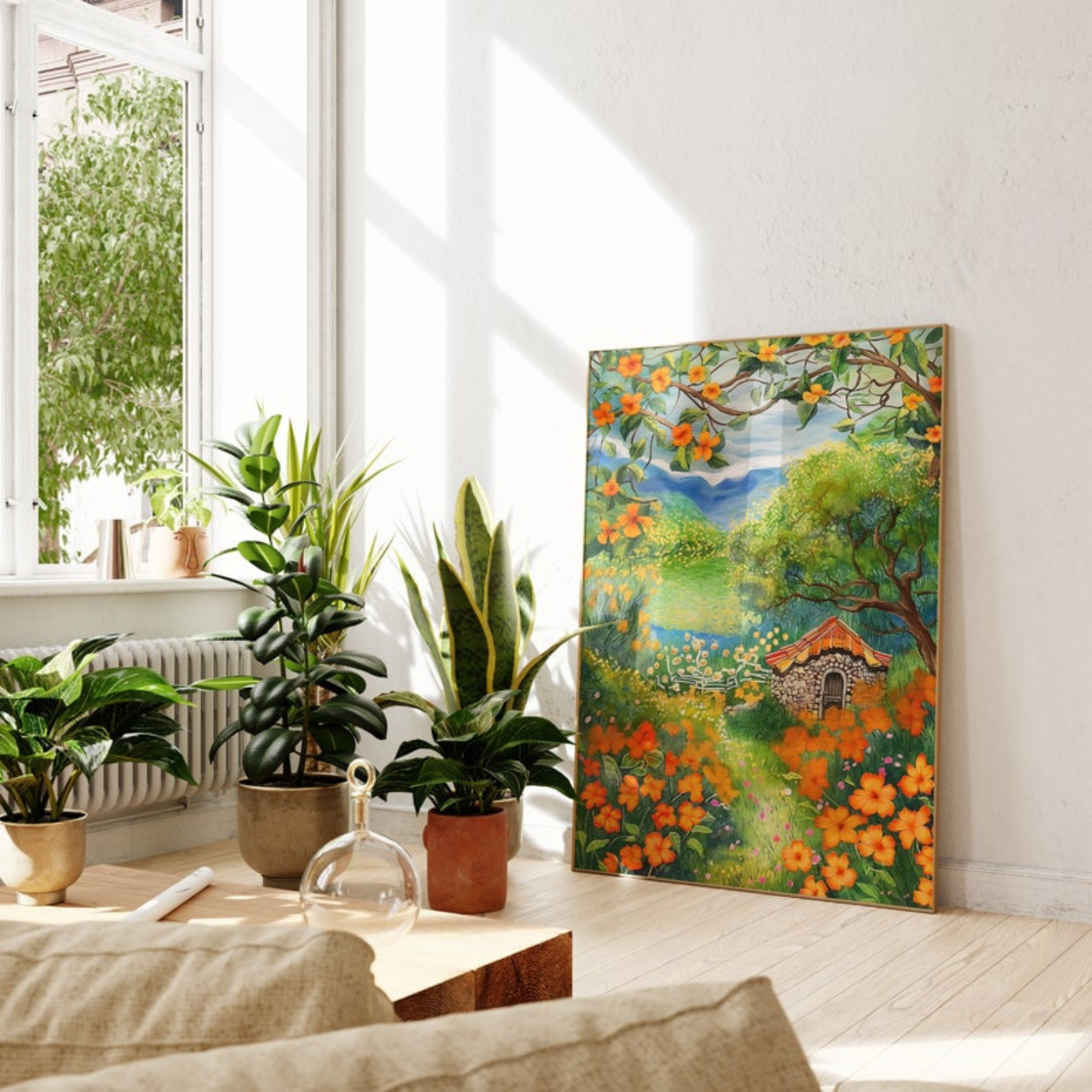 Orange Flower Garden Painting Print (Printable+Physical)